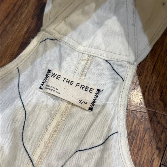 Free People We the Free Rising Sun Embroidered Overalls in Solar Ecru - Picture 10 of 10